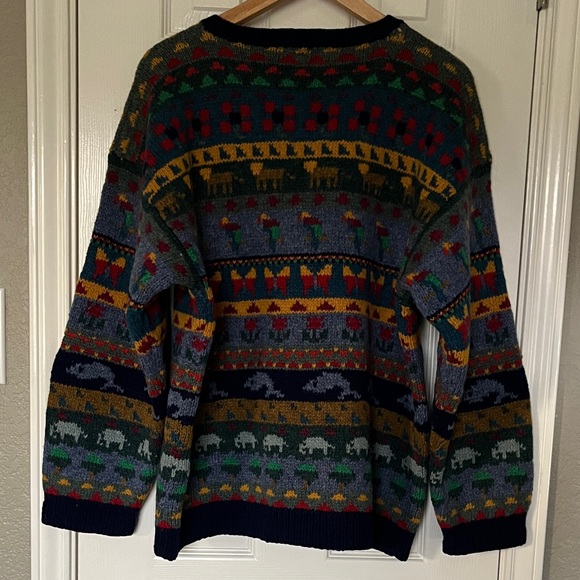 Vintage L.L. Bean Colorful Patterned Animal print Cardigan - pure wool - large - Picture 7 of 8